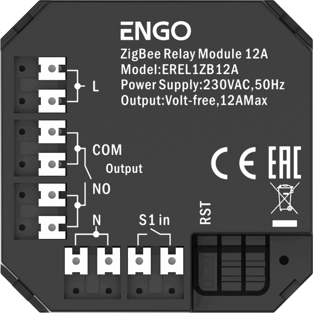 Smart Relay - Inteligentny przekaźnik ZigBee do systemu ENGO Smart, 1x12A, NO-COM - EREL1ZB12A