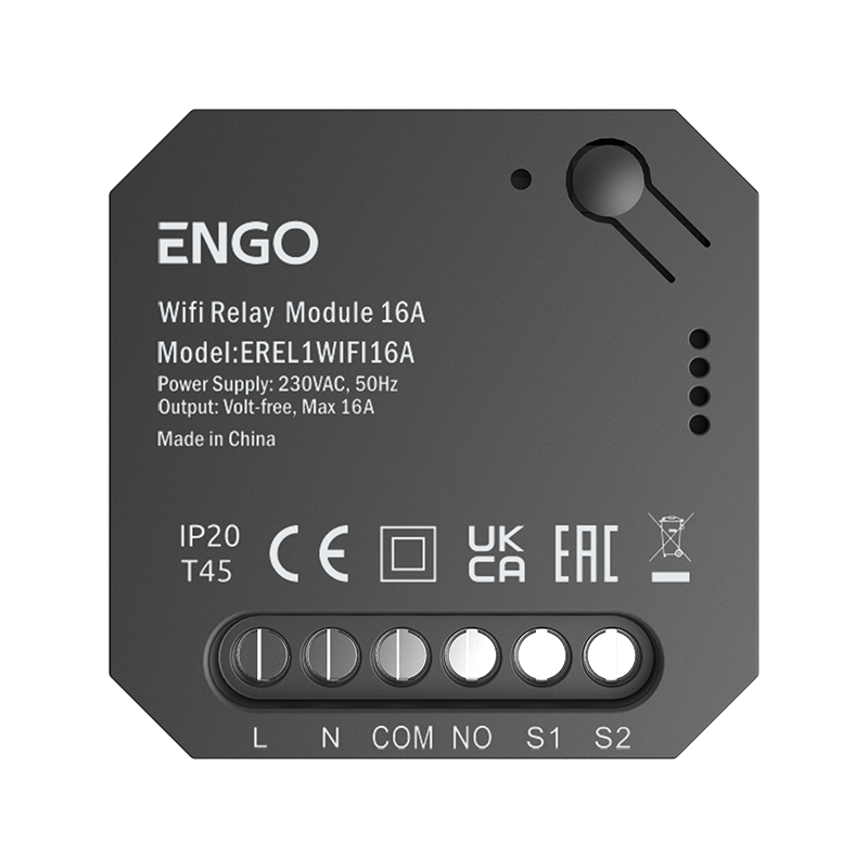 Smart Relay - Inteligentny przekaźnik WIFI do systemu ENGO Smart, 1x16A, NO-COM - EREL1WIFI16A